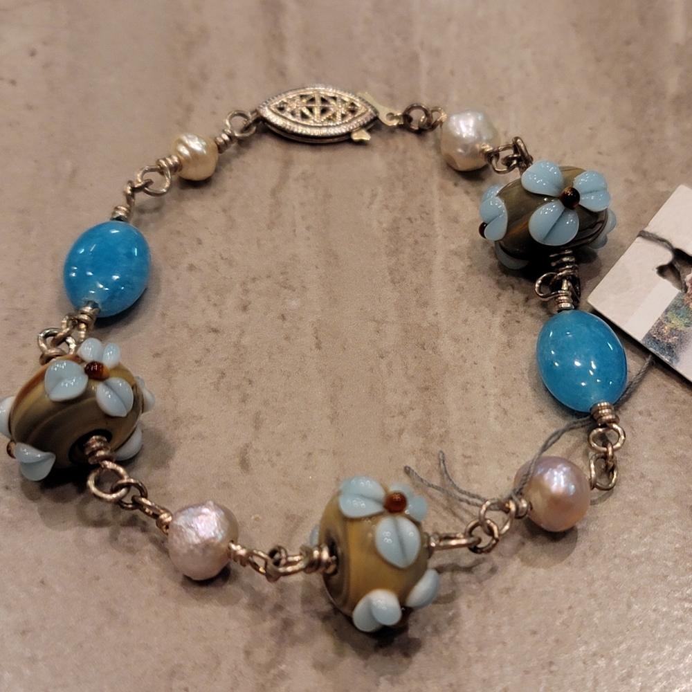 NWT Handmade Sterling Silver Flower Bracelet 7.25